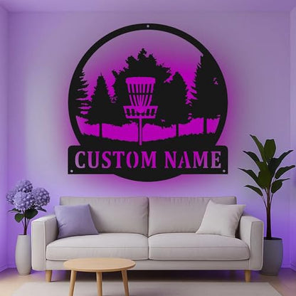 Custom Disc Golf Basket Led Light Metal Wall Art Personalized Gift for Disc Golfers Game Room Decor 3