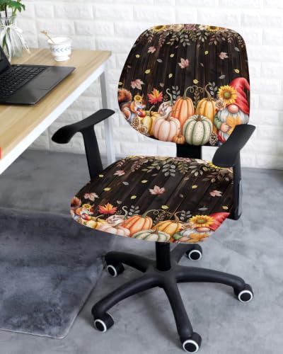 Savannan Office Chair Cover, Gnome Squirrel Pumpkin Protective Stretch Elastic Universal Cover for Desk Task Chair,Computer Rotating Chair 1 Pcs Maple Leaf Flowers on Wood