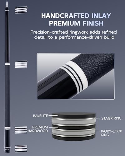 CRICAL RICAL Carbon Fiber Pool Cue 58” 19oz Billiard Cue Pro Taper Shaft Low Deflection Pool Cue Stick Professional Hand-Made Inlay Pool Stick with 12.5mm Tip-Competition Level, Ultra-Smooth - color: Black Set