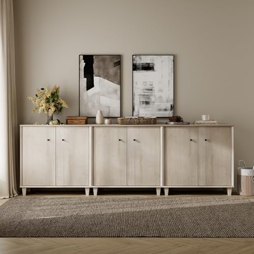Sideboard Buffet Cabinet with Storage, Modern Accent Credenza with Doors & Adjustable Shelves, Wood Coffee Bar Console Table for Living Room, Dining Room, Kitchen(3pcs) Light Oak - color: Light Oak, size: 94.5"