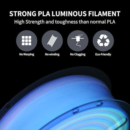 RAMBERY Glow in The Dark Rainbow 3D Printer Filament Luminous PLA Filament 1.75mm 3D Printing Filament Fit Most FDM Printers, 1kg(2.2lbs)/Spool - color: C-pla Luminous Rainbow01, size: 1kg