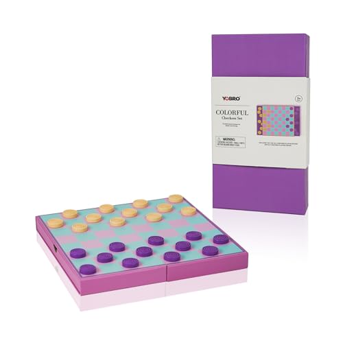 YOBRO Colorful Checkers Board Game, Portable Travel Checkers Set with Folding Board, Classic 2-Player Strategy Game for Family Fun, Family Game Night