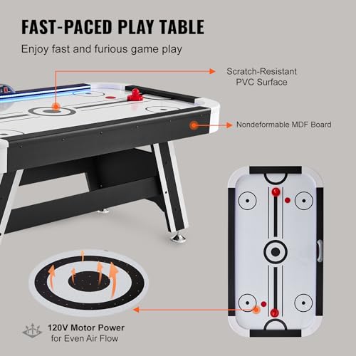 Happybuy 72" Air-Powered Hockey Table, Indoor LED Hockey Game with Electronic Score System, Includes 2 Pucks and 2 Pushers, Arcade Set for Kids and Adults, Ideal for Game Room