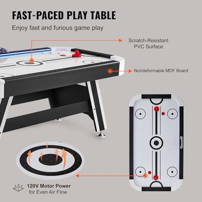 Happybuy 72" Air-Powered Hockey Table, Indoor LED Hockey Game with Electronic Score System, Includes 2 Pucks and 2 Pushers, Arcade Set for Kids and Adults, Ideal for Game Room