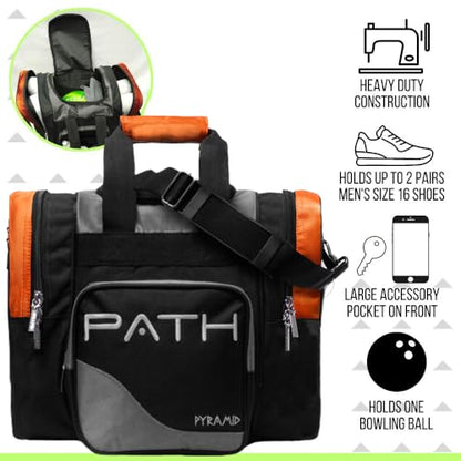 Pyramid Path Pro Deluxe Single Bowling Ball Tote - Holds One Ball, One Pair Shoes Up to Mens 15 - color: Silver/Orange