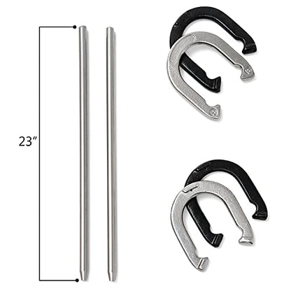 Trademark Innovations Premium Reinforced Carbon Steel Horseshoe Set with Carry Bag (Black and Gray)