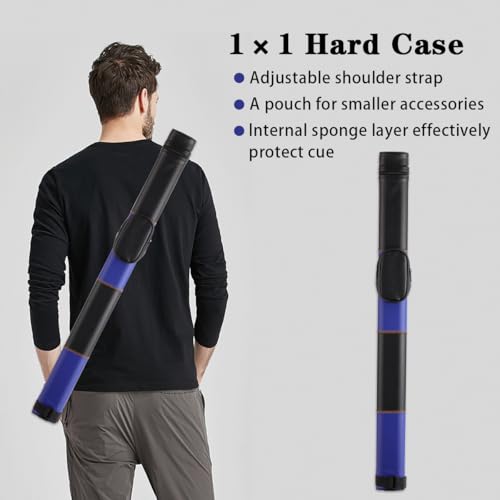 Billiard/Pool Cue Hard Cases, Cue Case 1 Stick 2 Holes,Holds 1 Complete 2-Piece 58 Inches Cue Sticks,Deluxe Hard Billiard Pool Cue Stick Carrying Case,Pool Billiards Accessories - color: Blue