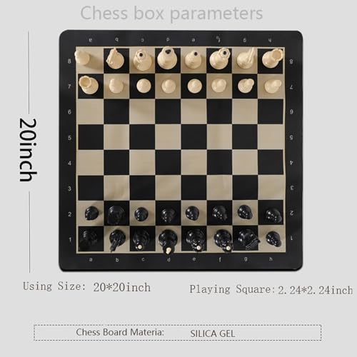 20-Inch Portable Folding Chess Set with Weighted Plastic Pieces, Double Queens & Carrying Bag – Ideal for Adults, Beginners, Camping, and Game Nights