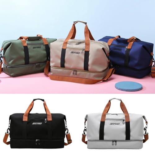Portable Waterproof Gym Bag, Weekender Travel Bag,With Shoes Compartment (Blue) - color: Blue