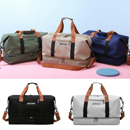Portable Waterproof Gym Bag, Weekender Travel Bag,With Shoes Compartment (Black) - color: Black