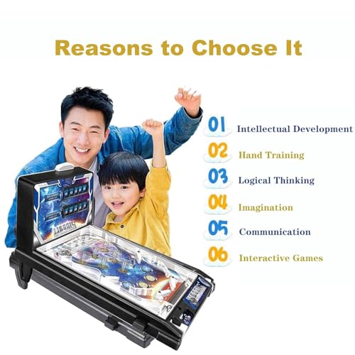 PHATM Tabletop Marble Game Machine - Pinball Games Mini Preschooler Toys Electronic Pinball Machine with Lights Sounds