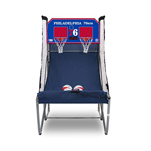 Pop-A-Shot - Home Dual Shot Arcade Basketball Game with NBA Graphics l Sensor Scoring l 16 Game Modes l 7 Balls l Foldable Storage l for All NBA Fans - style: Philadephia 76ers