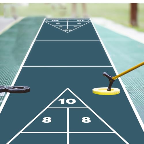Silipull 1 Pack Shuffleboard Tabletop Game Board 30 x 180 Inch Shuffleboard Court PVC Family Board Curling Game Equipment Blue for Home Indoor Outdoor