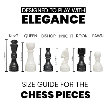 Handcrafted Premium Marble Chess Pieces Set Elegant 32-Piece Replacement for 12-15 Inch Chess Boards with Storage Box (Black and White) - color: Black and White