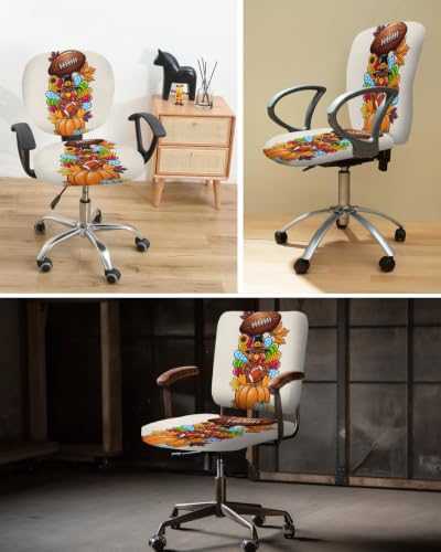 Savannan Office Chair Cover, Thanksgiving Fall Pumpkin Turkey Protective Stretch Elastic Universal Cover for Desk Task Chair,Computer Rotating Chair 1 Pcs Autumn Maple Leaf Football