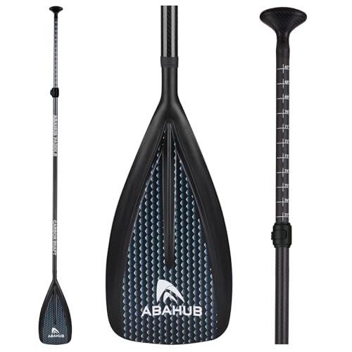 Abahub 1 x 3 Section Carbon Fiber SUP Paddle, Adjustable 67''-86'' Stand Up Paddle Lightweight Carbon Shaft, Black/Blue/Yellow/Green/Orange/Red Plastic Blade + Paddle Bag - color: Blue Honeycomb Print