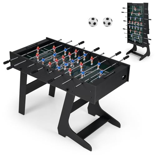Goplus Folding Foosball Table, 48'' Full Competition Size Freestanding Soccer Game Table with 22 Players, 2 Balls, Space-Saving Foldable Arcade Table for Adults Family Game Night - color: Black