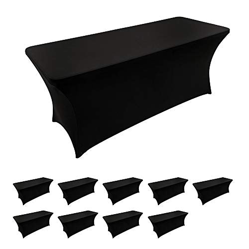 LZY 10 Pack Spandex Table Covers 6 Feet, Stretch/Fitted Table Covers for 6 Feet Folding Table, Rectangular Spandex Table Cloths for Wedding Party or Event (6FT-10PCS, Black) - color: Black, size: 72" x 30" (Rectangle) 10PACK
