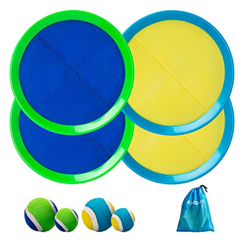 Upgraded Toss and Catch Ball Game Set, Beach Pool Toys Outdoor Games for Kids Toys, Outside Family Lawn Yard Games, for Boys Girls 3 4 5 6 7 8 9 10 11 12 Years Old - color: Light Blue Yellow, size: 4 Paddles 4 Balls
