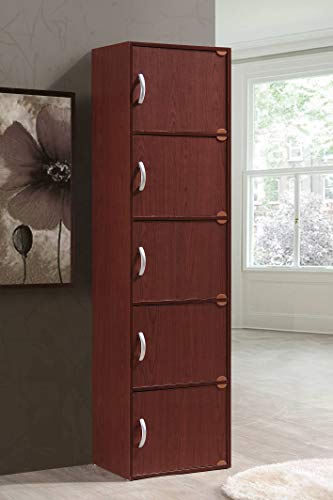 Hodedah 5-Shelf, 5-Door Bookcase in Mahogany - color: Mahogany
