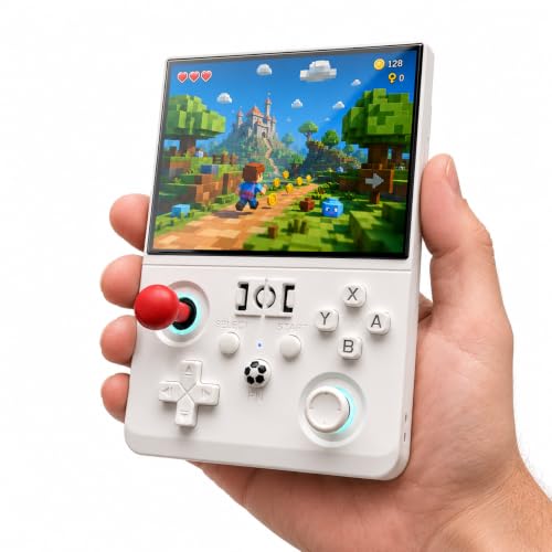 R36MAX2 Retro Handheld Game Console, 4.5-Inch 1024x768 IPS Screen, 128GB 22000+ Classic Games, Open Source Linux System, Dual Arcade Joysticks, 4000mAh Battery, Portable Case (White) - color: White