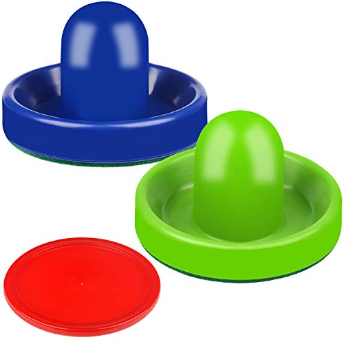 ONE250 Air Hockey Pushers and Red Air Hockey Pucks, Goal Handles Paddles Replacement Accessories for Game Tables (4 Striker, 4 Puck Pack) - color: Blue & Green
