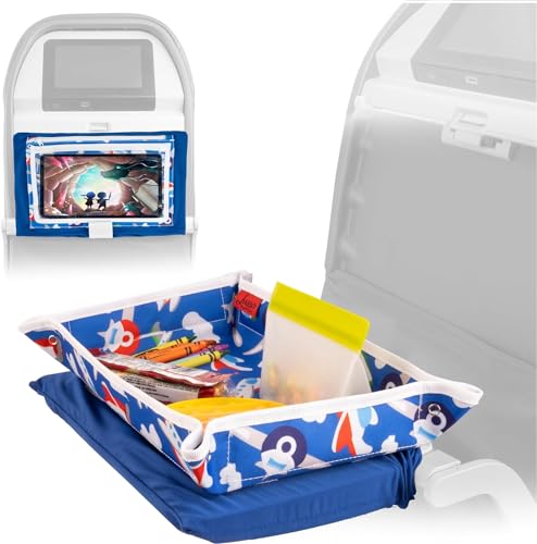 Lusso Gear Airplane Tray Table Cover - Organize Kids Travel Essentials - Snack & Toy Pockets for Airplane Toys for Toddlers 1-3 - Foldable Tablet Stand for Travel Toddler Essentials - Plane Pattern - color: Airplanes
