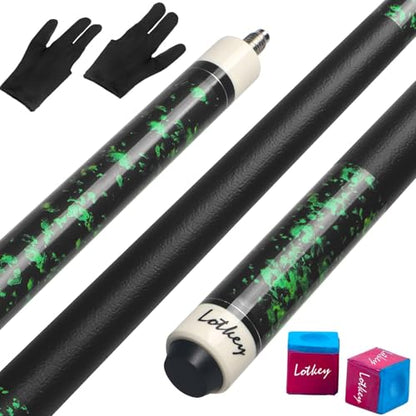 LOTKEY Pool Stick,Pool Cue Sticks 58'' Solid Canadian Maple Wood Extra 2 Pool Chalk and Gloves Included Durable for Professional Billiard Players (Green)