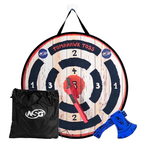 NSG Tomahawk Toss - Foam Axe Throwing Game for Kids - Two Lightweight Axes with Large Easy Stick Target, Wood/Black/red/Blue (JS7000) - color: Tomahawk Toss - Wood/Black/Red/Blue