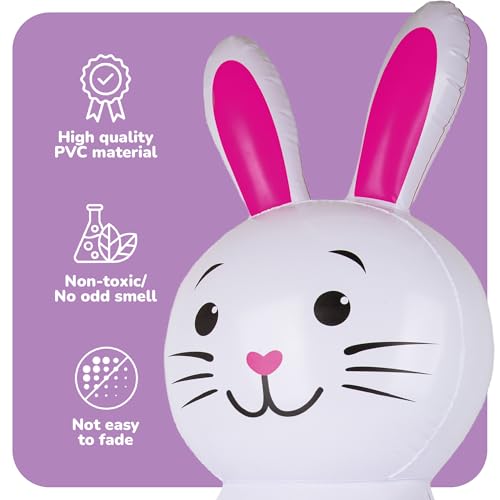 ArtCreativity 30" Easter Bunny Inflatable Ring Toss Game for Kids and Adults, 6 Rings, Weighted Bottom, Family Outdoor Party, White