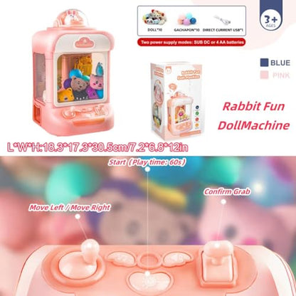 Mini Claw Machine for Kids, USB Claw Machine Arcade Game with Sound, Mini Plush Toys and Music, Christmas Party Birthday Toys Gifts for Kids, Girls, Boys (Pink Rabbit)