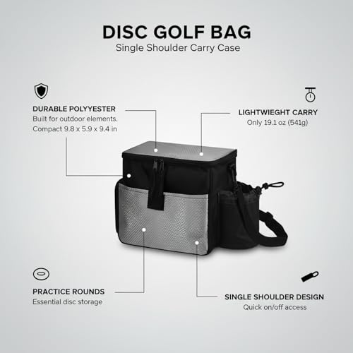 Compact Disc Golf Bag - Single Shoulder Carry Case for Putters & Mid-Range Discs, Lightweight Polyester Practice Pouch