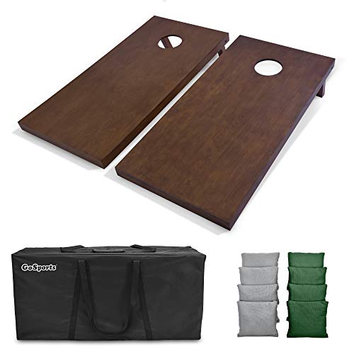 GoSports 4'x2' Regulation Size Wooden Cornhole Boards Set with Dark Brown Varnish - Includes Carrying Case and Bean Bags (Choose Your Colors) Over 100 Color Combinations - color: Gray & Dark Green