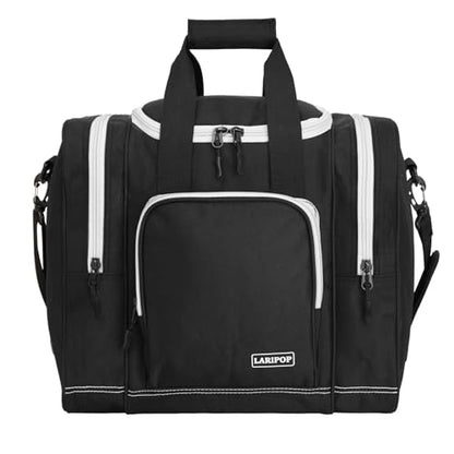 LARIPOP Bowling Ball Bag, Single Bowling Tote with Padded Ball Holder, Ventilated Shoe Pocket & Adjustable Shoulder Strap for Adult Bowlers Men Women - color: Black+White