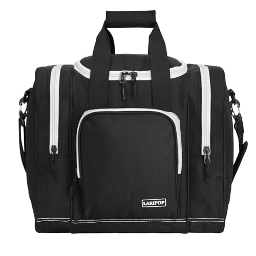 LARIPOP Bowling Ball Bag, Single Bowling Tote with Padded Ball Holder, Ventilated Shoe Pocket & Adjustable Shoulder Strap for Adult Bowlers Men Women - color: Black+White