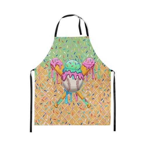 Manfei Baseball Ice Cream Kids Kitchen Apron - color: Grass Green