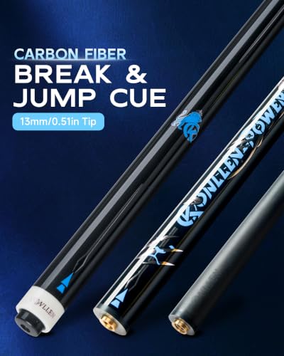 KONLLEN Heavy Hitter Carbon Fiber Jump Break Cue, 3-Piece 58" Pool Cue for Break and Jump Shots, 13mm Phenolic Tip, Uni-Loc Joint, 19–20oz - color: Black