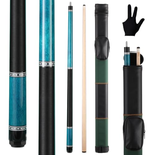 Canadian Maple Pool Cue Stick Set, 58 inch 18oz 19oz 20oz 21oz Billiard House Bar Pool Stick, 12.5mm Tip Billiard Cue for Beginner, Commercial and Home Entertainment - color: 12.5mm Green with case