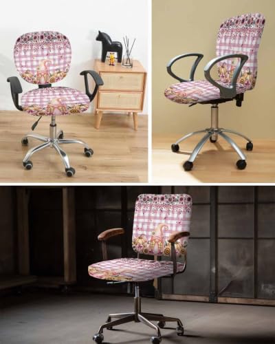 Savannan Office Chair Cover, Autumn Sunflowers Pumpkins Protective Stretch Elastic Universal Cover for Desk Task Chair,Computer Rotating Chair 1 Pcs Gnome Flowers on Plaid