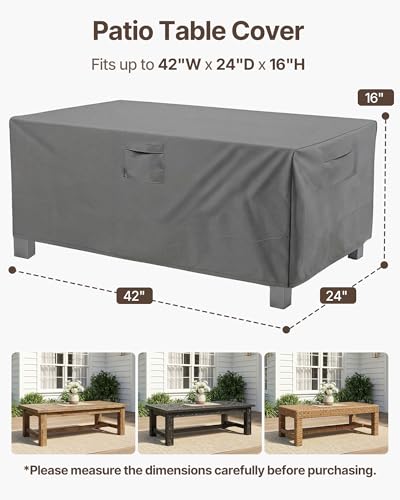 Vailge Rectangular/Oval Patio Table Cover, Heavy Duty and Waterproof Outdoor Lawn Patio Furniture Covers - color: Grey, size: Rectangle-42"Lx24"Wx16"H