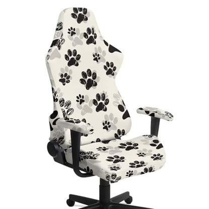 Suobstales Dog Paw Pattern Gaming Chair Covers, Stretchable Office Computer Chair Slipcover with Armrest Covers, Elastic Seat Protector for Office Reclining Racing Game Chair - color: Dog Paw