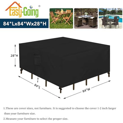 Easy-Going Square Patio Furniture Cover Waterproof Outdoor Dining Table and Chair Cover Anti-UV Outside Sectional Sofa Set Covers (84"L x 84"W x 28"H, Black) - color: Black, size: 84"L x 84"W x 28"H