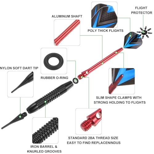 PATIKIL Darts Plastic Tip - 12 Pcs 18 Gram Soft Tip Darts Set 100 Extra Dart Tips 24 Dart Flights Wrench & Flight Protectors with Dart Case for Electronic Dartboard