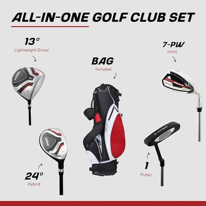 Precise Complete Teen Golf Club Set for Ages 13–16 – Includes Titanium Driver, Stainless Steel Hybrid, 7–PW Irons, Putter, Stand Bag & 3 Headcovers – Graphite/Steel Shafts