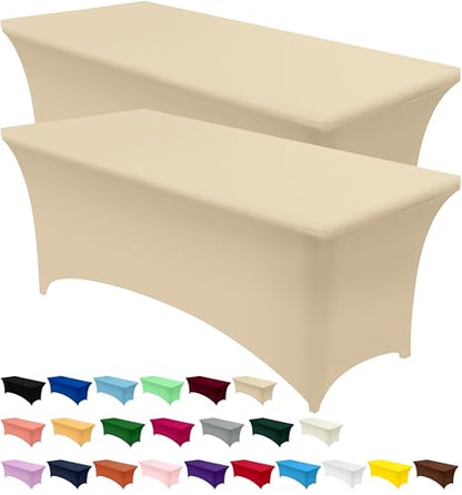 Utopia Kitchen Spandex Tablecloth 2 Pack [6FT, Champagne] Tight, Fitted, Washable and Wrinkle Resistant Stretch Table Cloth Rectangle Cover for Trade Show, Weddings & Parties [72Lx30Wx30H Inch] - color: Champagne, size: 6 Feet - 2 Pack