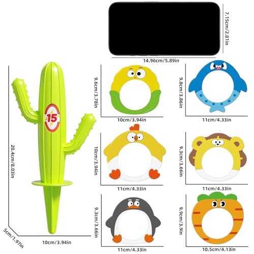 9PCS Ring toss Game(Contains 3 Cacti and 6 Cartoon Rings), Providing Children with Various Fun (Green (Cactus)) - color: Green (Cactus)