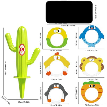 9PCS Ring toss Game(Contains 3 Cacti and 6 Cartoon Rings), Providing Children with Various Fun (Green (Cactus)) - color: Green (Cactus)