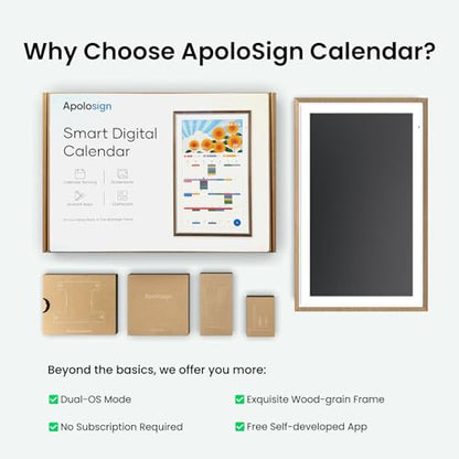 Apolosign 27-inch Digital Calendar & Smart Family Wall Planner, No Subscription, Calendar & Dashboard Dual-Mode System, Shared Touchscreen Display with Calendar Sync, Chore Charts & Family Scheduling Hub, Wall Mount Included (Teak) - color: Teak