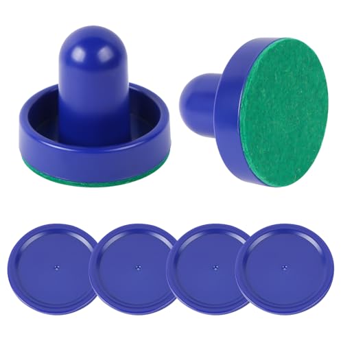 1 Set Mini Air Hockey Pushers and Air Hockey Pucks Great Goal Handles Pushers Goal Handles Paddles Replacement Accessories - 2 Blue Air Hockey Pushers and 4 Blue Pucks (60mm)