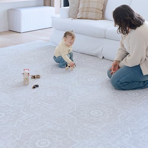 Little Landings Baby Play Mat for Floor - Layla (6x8ft) - Premium EVA Foam Play Mat for Babies & Toddlers (Ages 0-5+) - Non-Toxic Playmat for Tummy Time, Crawling & Playroom - Stylish & Comfortable - color: Layla - Moroccan Grey, size: 6x8 ft